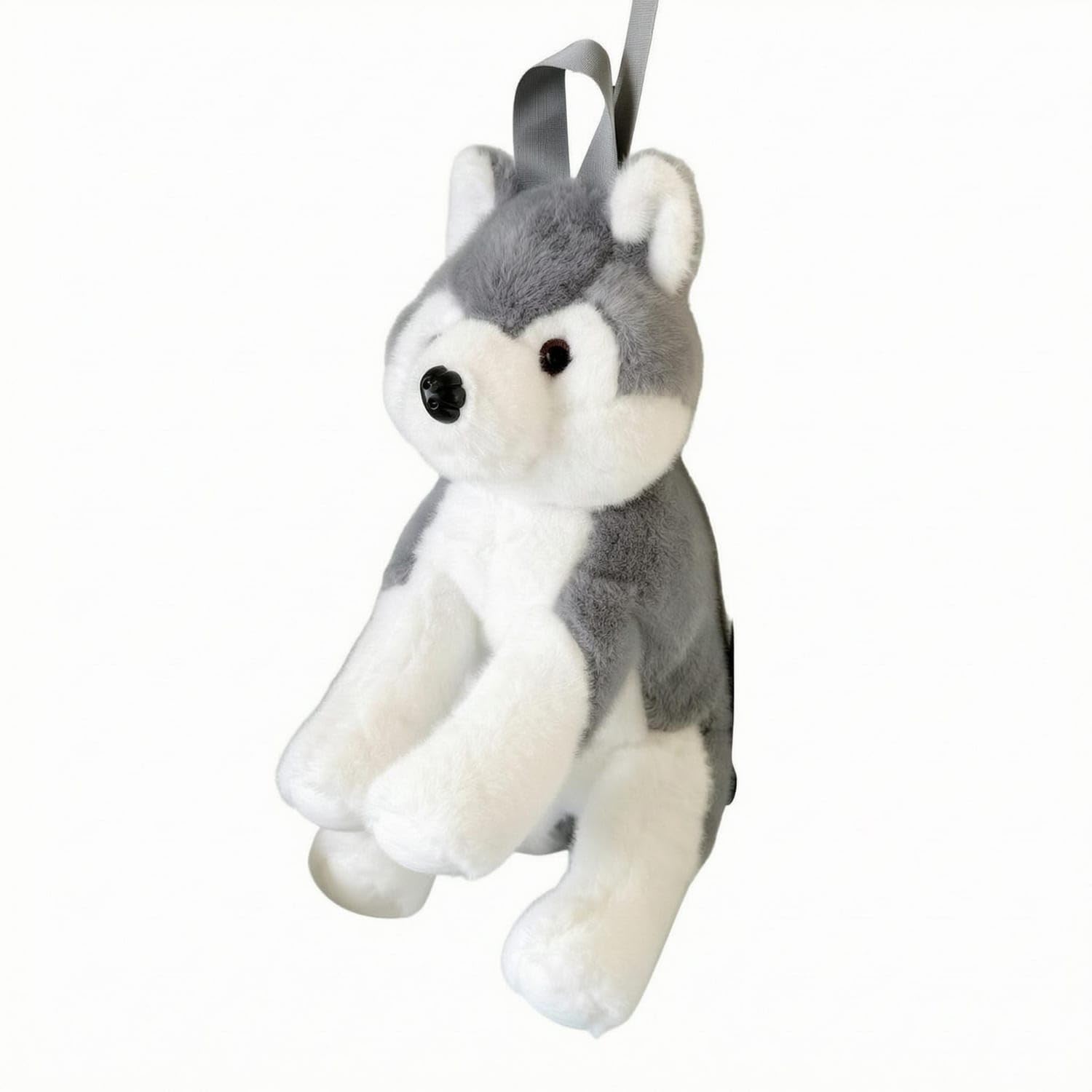 URJIX™ Dangling Legs Soft-Toy Husky Backpack Soft Furry Gray | Carrying Size Gray-image-33