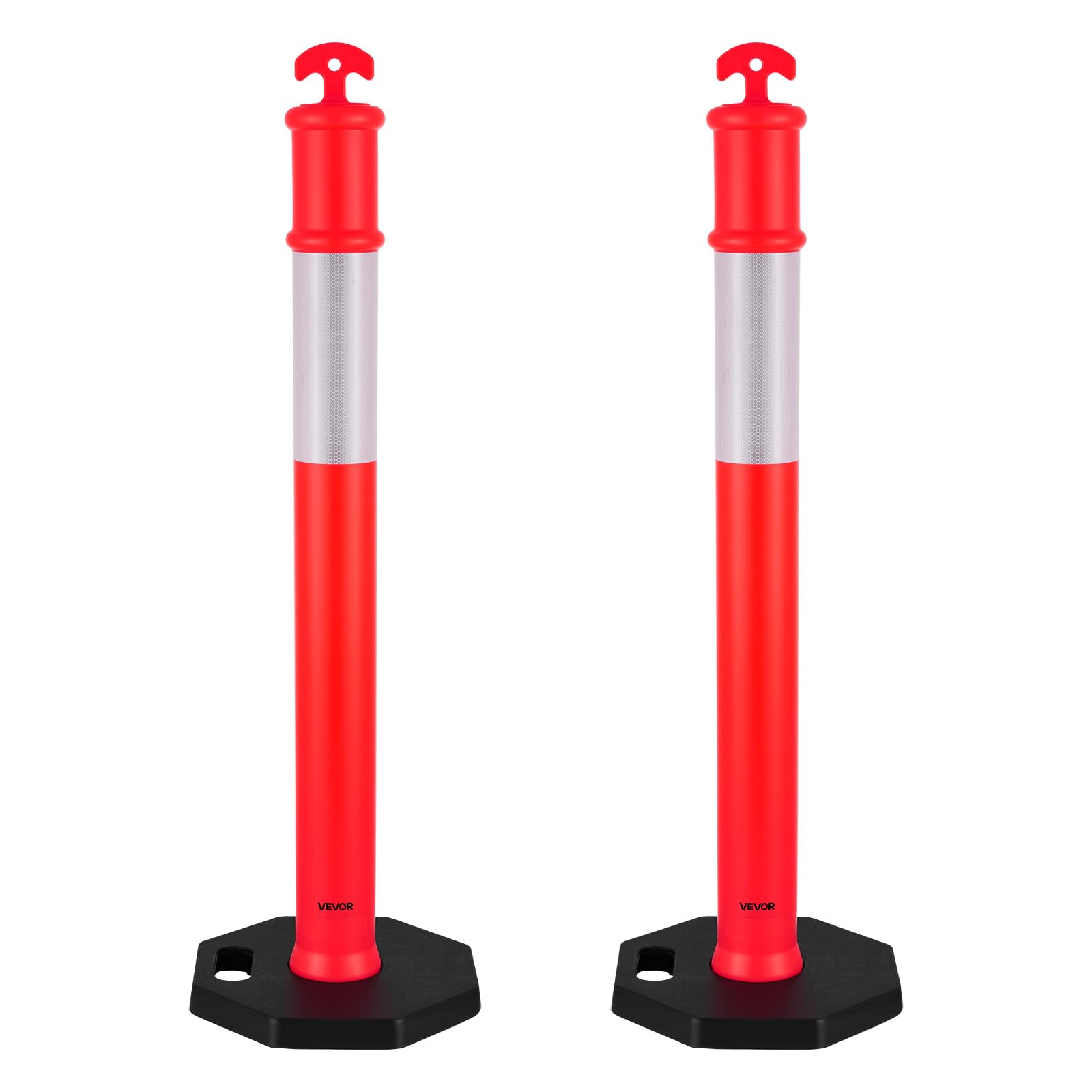 VEVOR Postes de Tráfico 2 Piezas Bolardo de Tráfico 1140 mm con Banda Reflectante y Base con Peso 350 mm Postes de Barrera Resistentes para Aparcamiento, Estadios Deportivos, Lugares de Exhibición