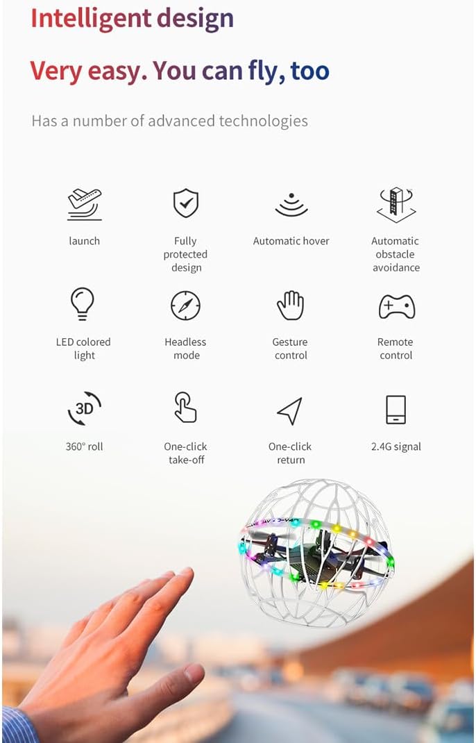 2.4G Spherical Quad-Rotor Drone with Automatic Obstacle Avoidance, Altitude Hold and Protective Cage Design, Indoor/Outdoor Flight Drone for Adult and Teens (RTF/Black)