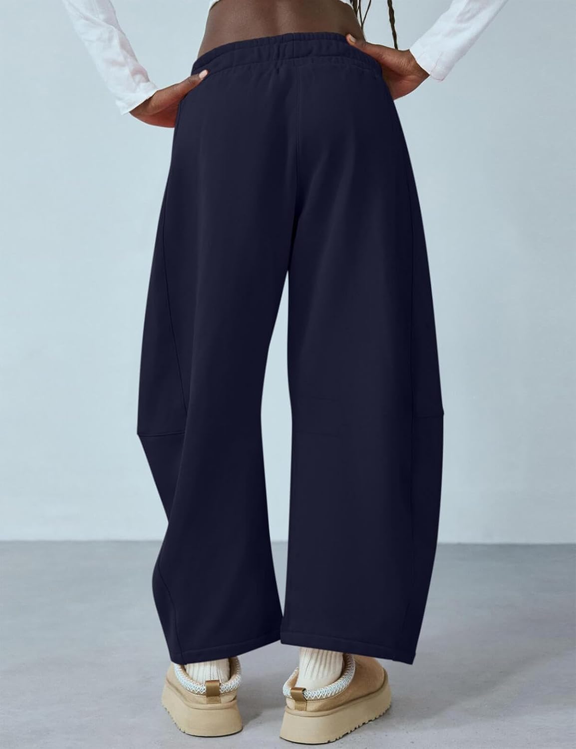 Womens Barrel Ankle Sweatpants Fleece Lined Baggy Sweat Pants Interior Drawstring Trousers with Pockets - Image 2