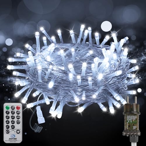 FairyGlim Weihnachtslichterkette mit Fernbedienung-10M 100 LED für Wasserdichte Outdoor Lichterkette mit 8 Modi. Ideal für Gärten Partys Terrassen und Balkon festliche Deko (Kaltweiß)