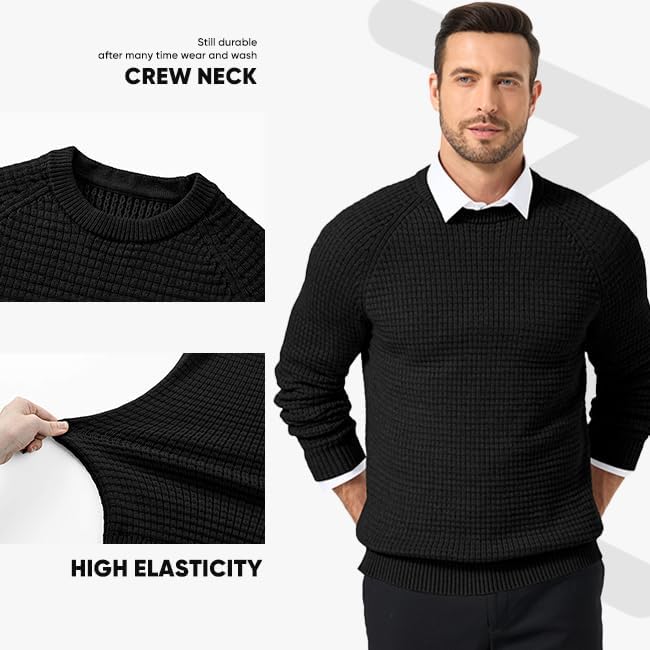 JMIERR Mens Crewneck Sweater Waffle Textured Knitted Solid Pullover Casual Daily Wear Soft 2025 Fashion Pullovers - Image 4