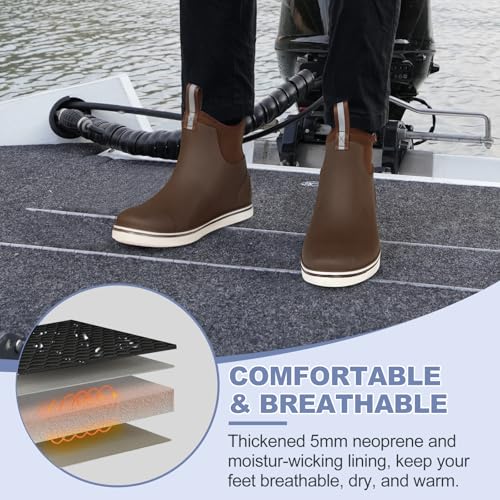 Showave Men's Deck Boots Waterproof Ankle Rubber Rain Boots for Boating Sailing Fishing3