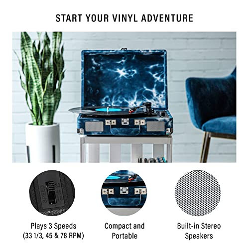 Image of Crosley CR8005F-IN Cruiser Plus Record Player, Indigo | 3-Speed Turntable, Bluetooth In / Out, Built-in Stereo Speakers, Isolated Internal Speakers Minimize Vibration