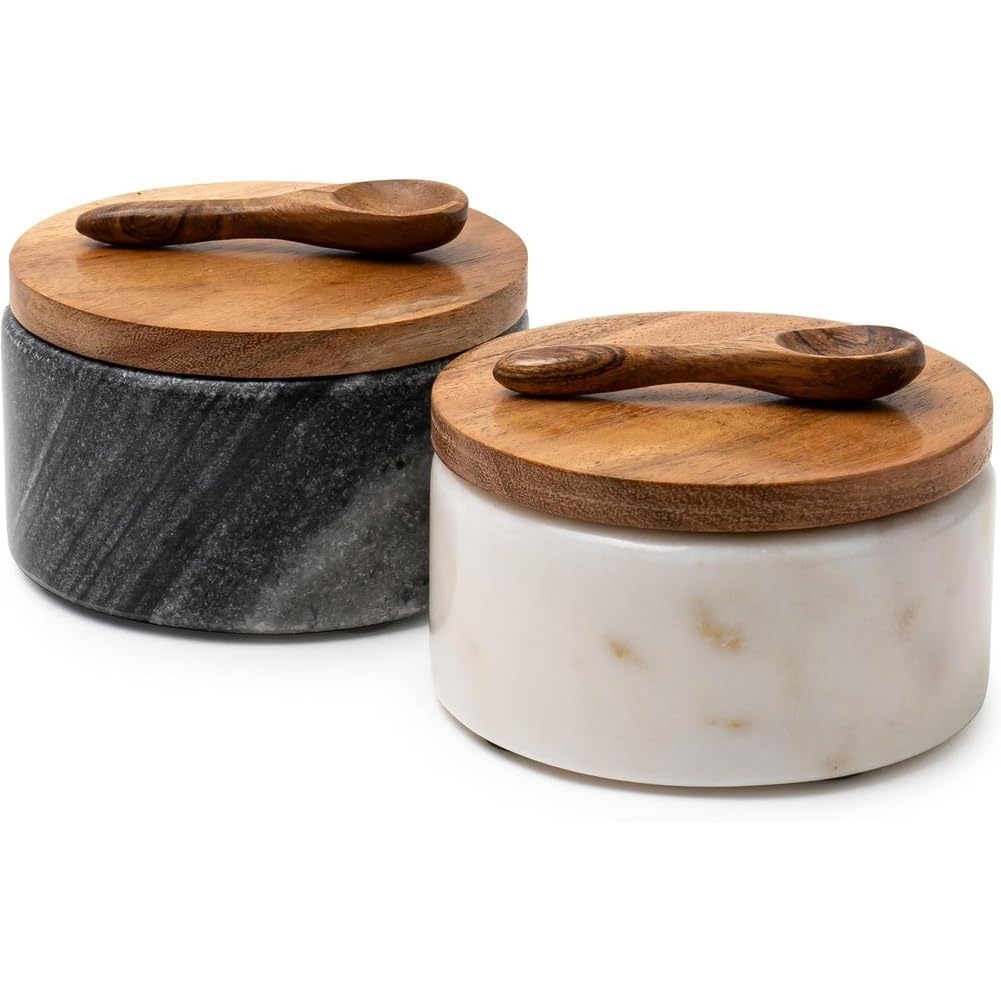 Aundhegrtt 1set Seasoning Jars with Wooden Lids and Spoons, Marble Salt Shakers, and Seasoning Storage Jars-Perfect for Kitchen