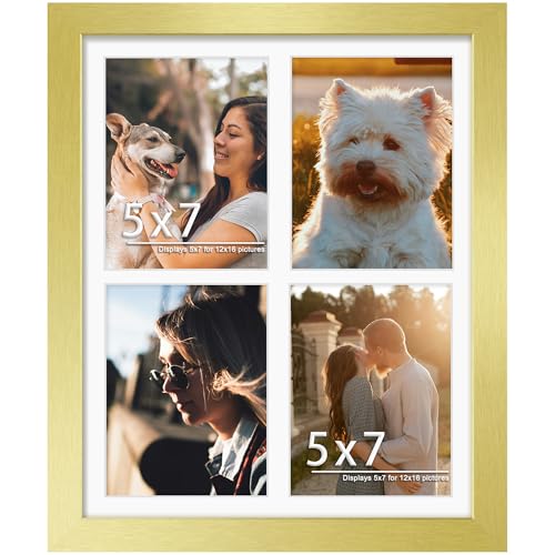 Image of DUENPY 12x16 Picture Frame 5x7 Collage Picture Frame Displays Four 5x7 inch Photos or 12x16 (Without Mat) for Available Horizontal Wall Mounting Display and Vertical Gold