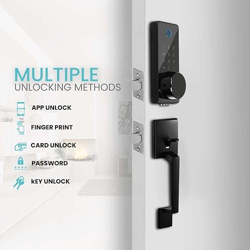 Miniatura 2 de Cerradura de puerta inteligente biométrica con mango - 6 en 1 entrada sin llave huella digital, contraseña, tarjeta IC, llave, Bluetooth, control