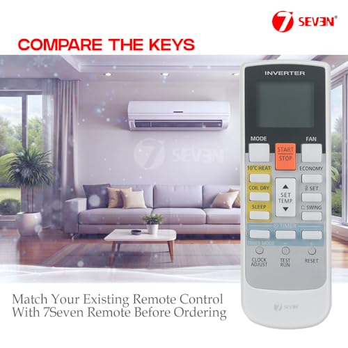 Image of 7SEVEN Compatible with O General AC Remote Control AR-RAE1E Model 107B Suitable for 1 1.5 2 Ton Split & Window Air Conditioner - Match Key by Key Exactly with existing OGeneral AC Remote Function