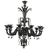 Kathy Kuo Home Venetian Gothic Noir Black 10 Light Murano Glass Style Chandelier