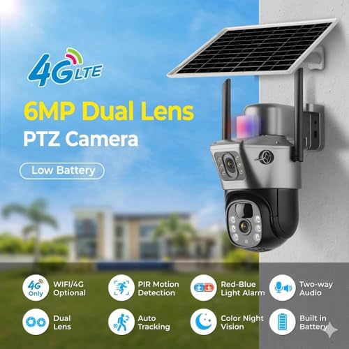 Image of securinnov 6MP Solar Powered 4G SIM PTZ Security Camera with Dual Lens | 360 Rotation Pan Tilt | Color Night Vision| Weather Resistance CCTV Camera | Wireless Dual Lens Solar Camera with Mobile App