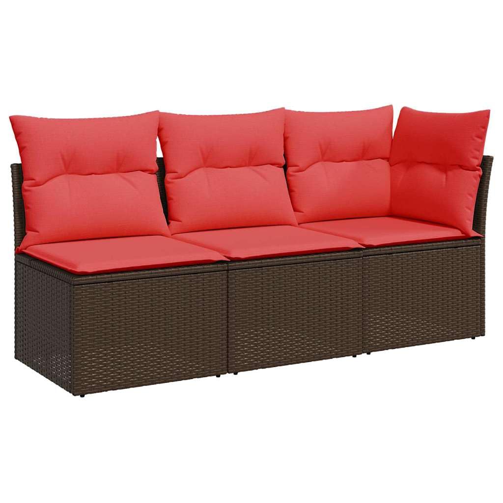 vidaXL Canapé de jardin avec coussin, 3 places, avec compartiment de rangement sous assise, avec housse amovible et lavable, meubles de jardin, meubles de terrasse, en polyrotin marron