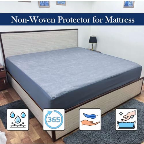 Image of Waterproof Soft Non-Woven Mattress Protector for Bed in Size 78 inchx66 inch |Breathable Elastic Fitted Mattress Cover for 10-Inch Deep Mattresses - Grey