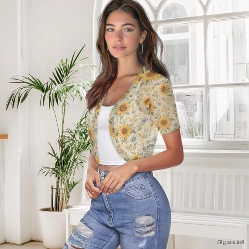 Image of Womens Short Sleeve Cardigans Lightweight Summer Cardigan Trendy Bolero Shrug Cute Floral Cardigan Sheer Bolero