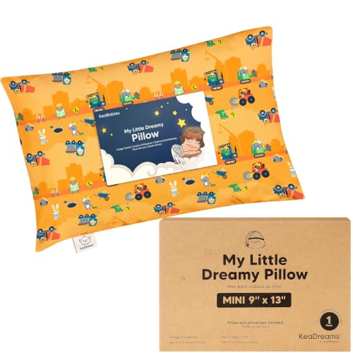 Mini Toddler Pillow with Pillowcase, 9x13 My Dreamy Pillow, Little Builders