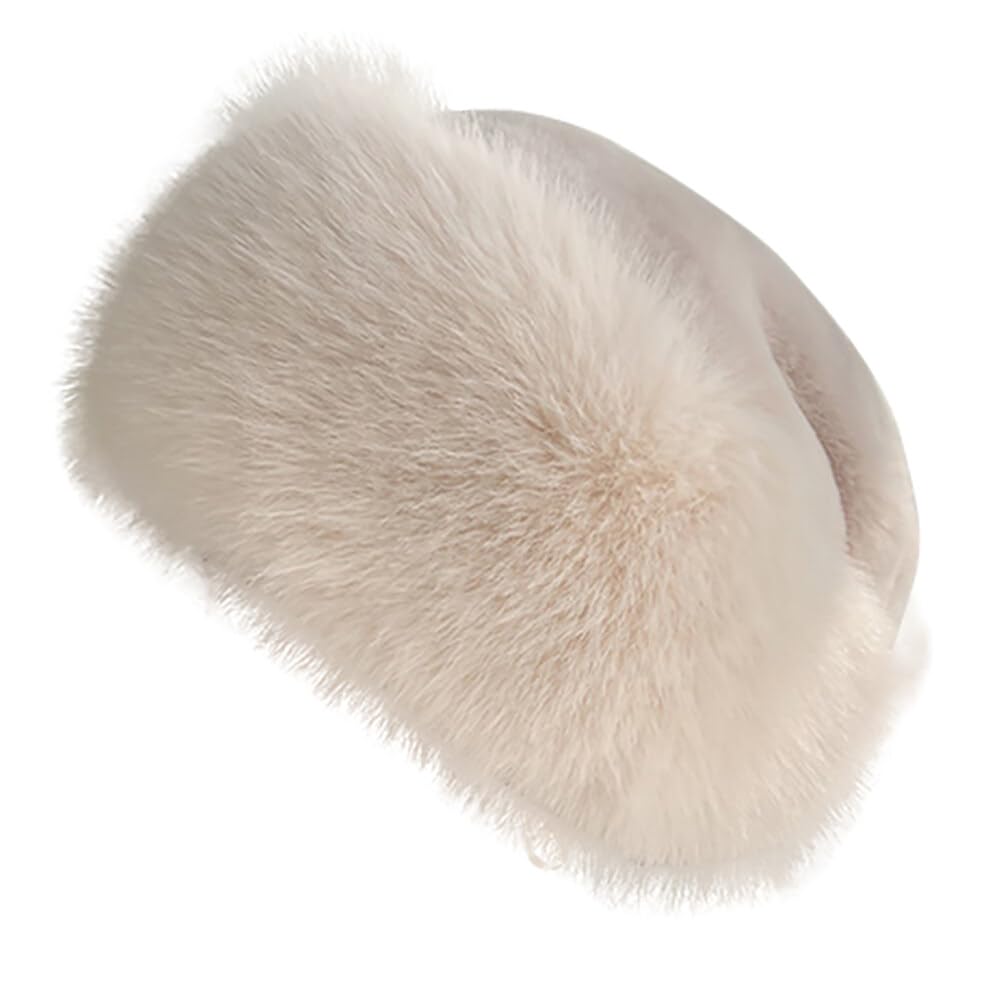 Katutude Ladies Winter Faux Fur Hat Cossak Russian Hat Women's Faux Fur Headband Fuzzy Thick Earwarmer Hat Skiing Cap Beige
