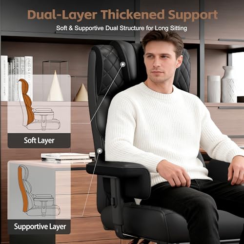 Vonesse Big and Tall Office Chair, Gaming Chair with Soft Adjustable Armrests, Ergonomic High Back Desk Chair with Lumbar Support, Executive Computer Chairs with Footrest (PU Leath image 3