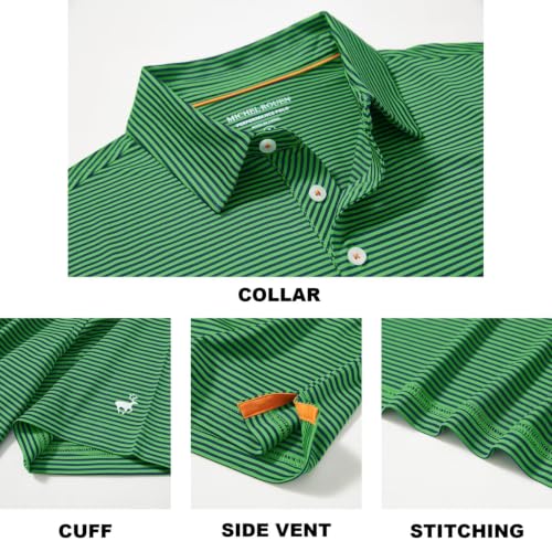 Image of Mens Golf Shirt Moisture Wicking Dry Fit Performance Sport Short Sleeve Striped Golf Polo Shirts for Men