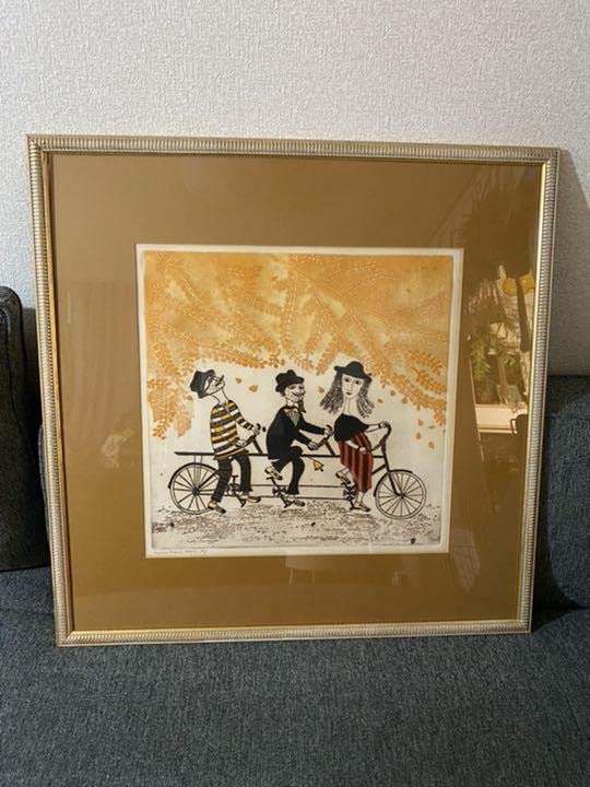 絵画　秋サイクリング 版画　銀杏　リトグラフ Amazon.co.jp: 絵画 秋サイクリング 版画 銀杏 リトグラフ