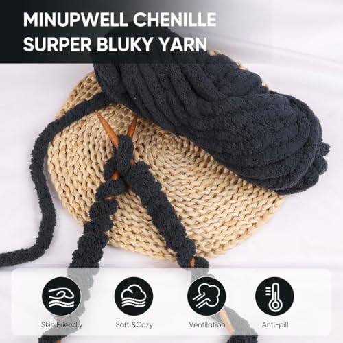 Image of 8 Packs Jumbo Chunky Chenille Yarn - 2040g(72oz) 245 Yards (224m) Bulky Yarn - Chunky Yarn for Hand Knitting Blanket,Cushions, Pet Bed - Soft and Durable(Charcoal)