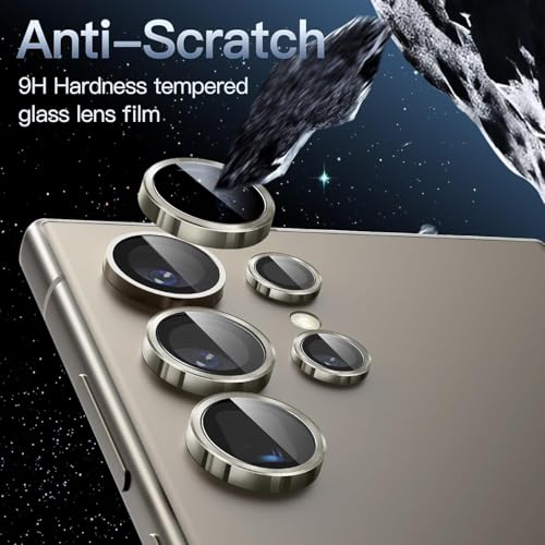 Image of Choiche Camera Lens Protector for Samsung Galaxy S24 Ultra, 9H Tempered Glass Metal Individual Ring Cover, Easy Installation Tray, HD Clear, 1 Set (Titanium Grey)