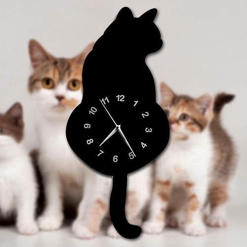 Miniatura 5 de Reloj de péndulo japonés adorable gato negro divertido gato Fnny gato balanceo cola reloj de pared kit gato decoración de pared gatitos amantes
