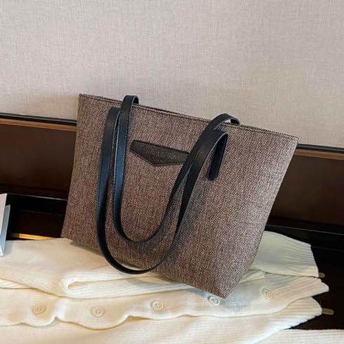 Single Shoulder Bag Women's Bag 2024 New Korean Version Cotton And Linen Large Capacity Casual (Coffee, One Size)3