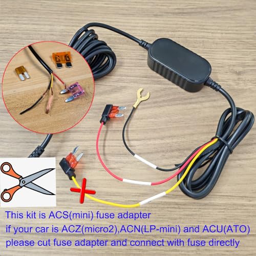 Image of Gebildet Type C USB Port Dash Cam Hardwire Kit for 24H Parking Monitor /Time-Lapse Recording Converts 12V-24V to 5V /2.5A Car Dash Camera Charger 320cm Cable Kit, Low Voltage Protection