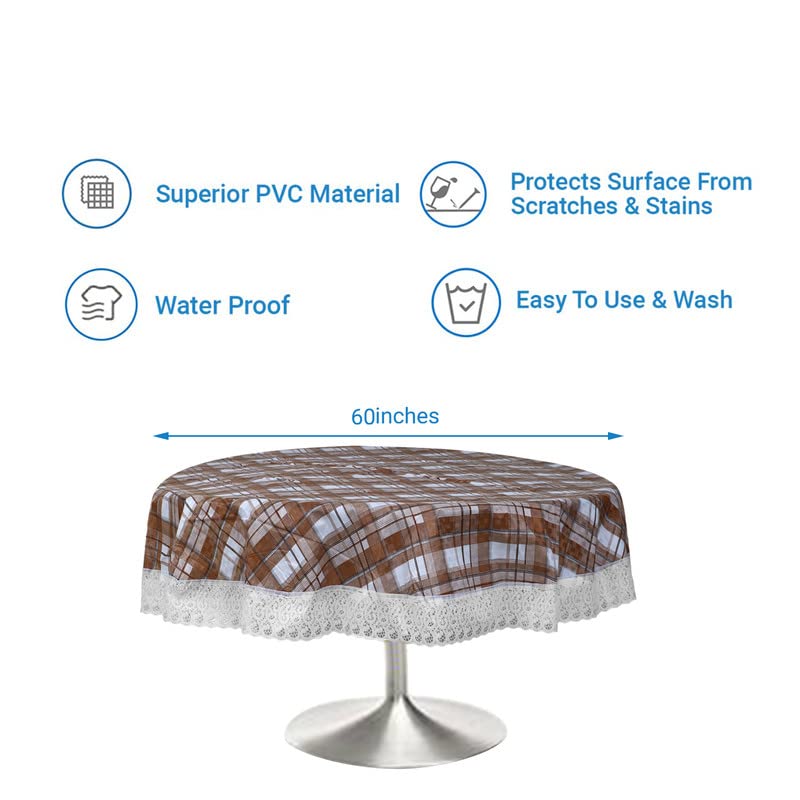 Image of Dakshya Industries Printed PVC Plastic Flowered 4 Seater Round Shape Table Cover (Size- 60 Inches Round)