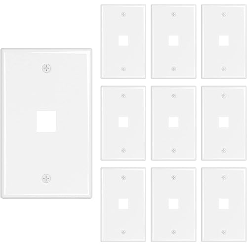 iwillink 1 Port Keystone Jack Wall Plate 10-Pack, Low Profile Ethernet Wall Plate Single Gang Wall Plates for Keystone Jack, White