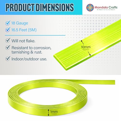 Image of Mandala Crafts 10mm Lime Green Flat Aluminum Crafting Wire for Sculpting | 16.5 FT, Anodized, Colored, Tarnish Resistant, Bendable, Flexible, for Jewelry Making, Bezel, Bonsai, Armature, Outdoor