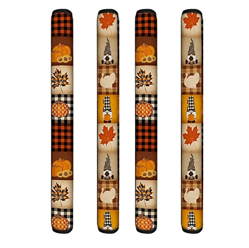 UNICEU Juego de 4 fundas antideslizantes para manija de puerta de refrigerador con estampado de hojas de arce y calabazas otoñales, regalos del día de Acción de Gracias, guantes protectores de manijas