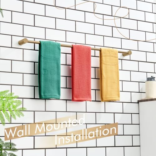 Image of KOKOSIRI Towel Bar Champagne Bronze 32'' Bath Towel Rack Holders Single Rail for Bathroom Wall Mounted Stainless Steel Bathroom Hardware, B4007CPG-L32