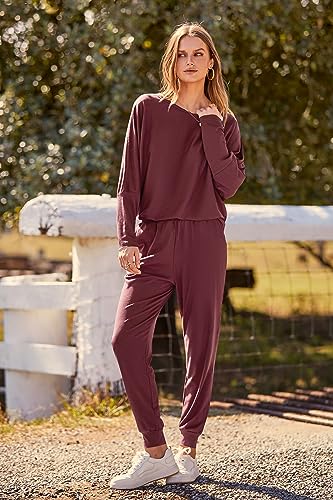 Image of PRETTYGARDEN Women's Fashion Outfits 2 Piece Sweatsuit Solid Color Long Sleeve Pullover Long Pants