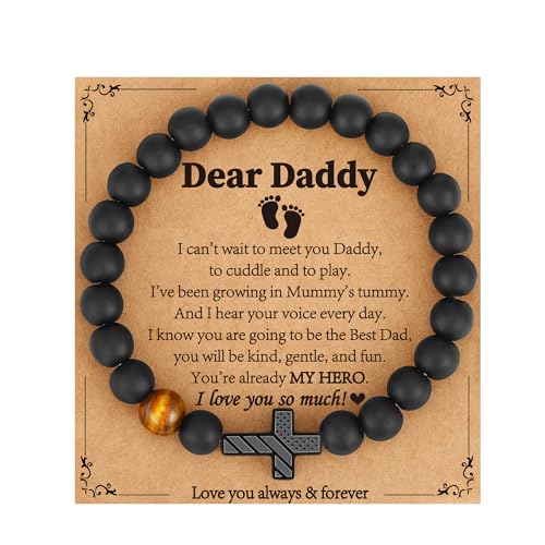 Gifts for Dad New Dad Stepdad Husband, American Flag Cross Beads Bracelet Jewelry Gifts for Father Men from Daughter Son Wife