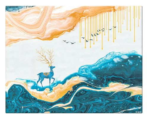 Image of ArtX Canvas Deer Painting, Big Size Scenery, Abstract Painting, Painting for Living Room Bedroom, Multicolor, Nature, 58.0 X 45.0 cm, Set of 1