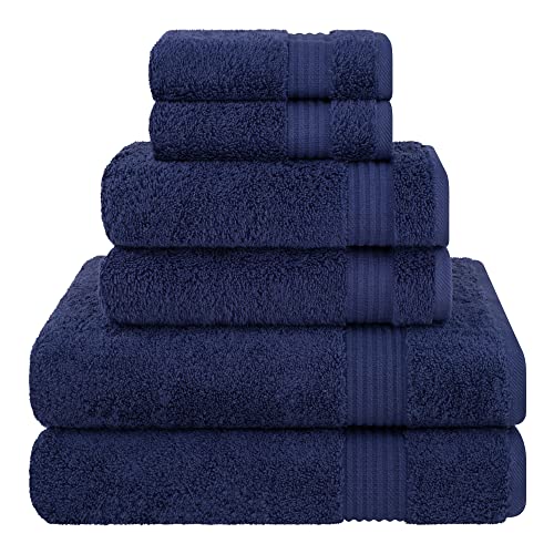 Cotton Paradise 100% Cotton Turkish Towel Set Soft Absorbent Quick Dry 6 Piece Towel Set Navy Blue