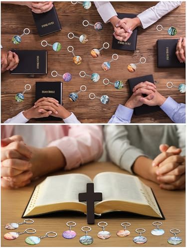 Image of Janmercy 120 Pcs Acrylic Christian Keychain Bulk Floral Bible Verse Keychain Religious Scripture Jewelry Gifts for Women Men