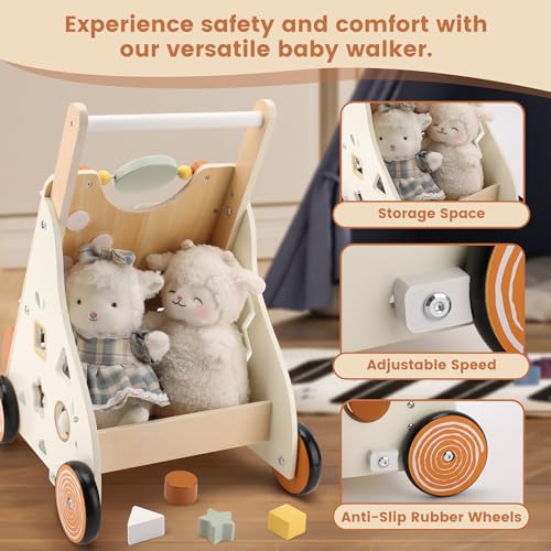 Pithfor Wooden Baby Walker, Baby Push Walker with Activity Center for Girls Boys, Montessori Push Walker Toys for Babies Learning to Walk, Sit-to-Stand, for 10-12 Months 1 2 3 Years Old by Pithfor - Image 5