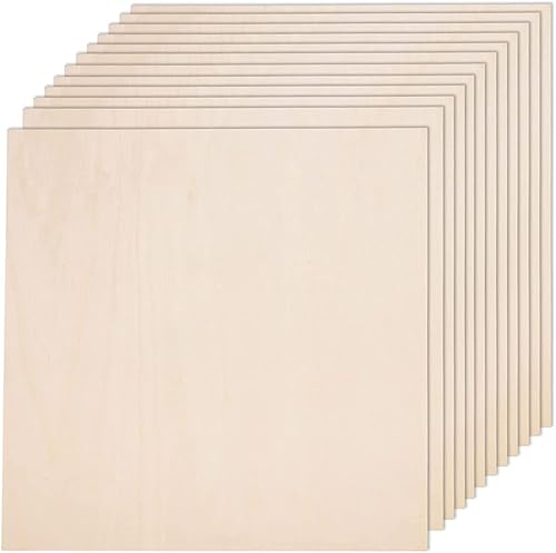 Paquete de 12 hojas cuadradas de madera de tilo de 12 x 12 x 116 pulgadas a 0.079 in de grosor para manualidades, hojas de madera contrachapada sin