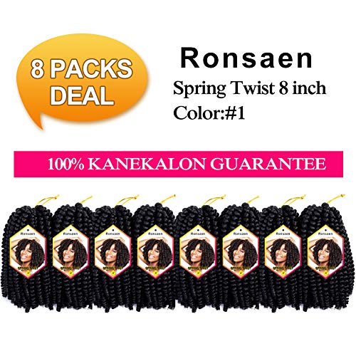 Ronsaen Spring Twist Crochet Braids 8 Inches 100% Kanekalon Synthetic Braiding Hair (8pcs, 1#)