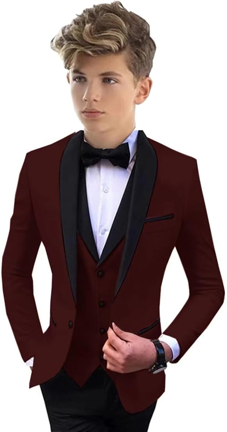 Boys Tuxedo Suit 3 Piece Slim Fit Boys Formal Wedding Outfit Kids Tuxedo Blazer Vest Pants Set