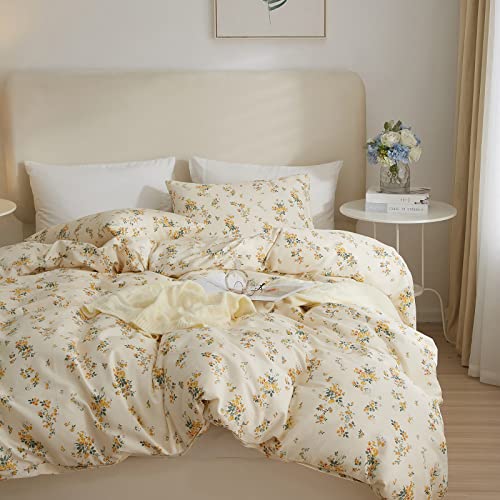 Image of VM VOUGEMARKET Twin XL Duvet Cover Set,Cottagecore Yellow Flowers Duvet Cover with 2 Pillowcases,100% Cotton Bedding Set,Chic Garden Floral Comforter Cover for Girls 68x90 Inch