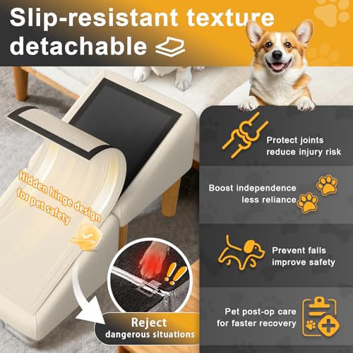 Split Ottoman Dog Ramp, 23-Degree Puppy Ramps for Small Dogs, Solid Wood Anti-Slip Dog Ramp for Couch, Includes Removable Anti-Slip Mat and Seat Cushion, for Small and Injured Dogs & Cats by GenxQian - Image 3