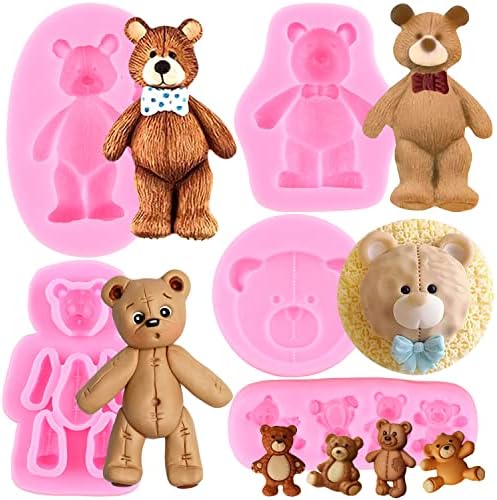 RFGHAC Bear Silicone Fondant Molds For Cake Decorating Candy Chocolate Gum Paste Crafting Polymer Clay Set Of 5