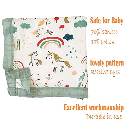Muslin Soft Swaddle Blankets, Muslin Quilt Baby Blanket For Boy Girl Toddler Daycare, Multiple Layer Swaddle Wrap, 70% Bamboo 30% Cotton, Practical Size 43X45Inchs (Rainbow Unicorn) #TOP7