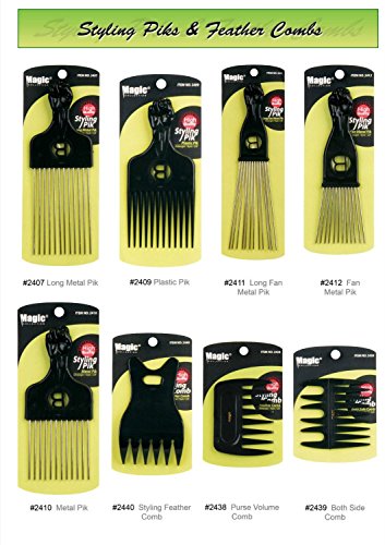 Professional Styling Combs Detangling Brushes and Afro Piks - Smooth Finish and Heat Resistant - Magic Collection (#2411 Long Fan Metal Pik) Professional Styling Combs Detangling Brushes and Afro Piks - Smooth Finish and Heat Resistant - Magic Collection (#2411 Long Fan Metal Pik)