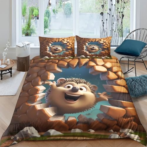 Linge de Lit Hérisson Impression 3D Premium Housse de Couette Microfibre 140x200