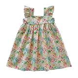 Genérico Vestido Todo-Mangas Volantes Impreso Danza Ropa Vestido Princesa Flores Coloridas Impreso Tirantes Vacaciones Edad 12M-8Y Traje Estivale, verde, 3-4 Años