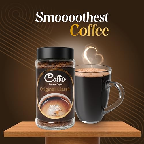 Image of CAFFIA Original Classic 100% Arabica Instant Coffee | Freeze Dried Coffee Powder - 50g | Make Cafe Style Hot or Cold Coffee, Black Coffee, Cappuccino, Latte at Home | Rich & Smooth Taste