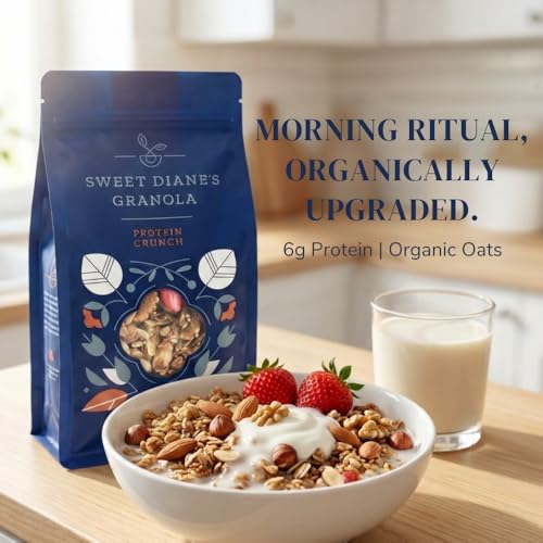 Image of Sweet Diane's Granola - Standard Size (10 oz): Organic, Low-Sugar, High-Fiber, Gluten-Free, Vegan, Delicious Breakfast and Snack Topper (Classic Size, Protein Crunch)